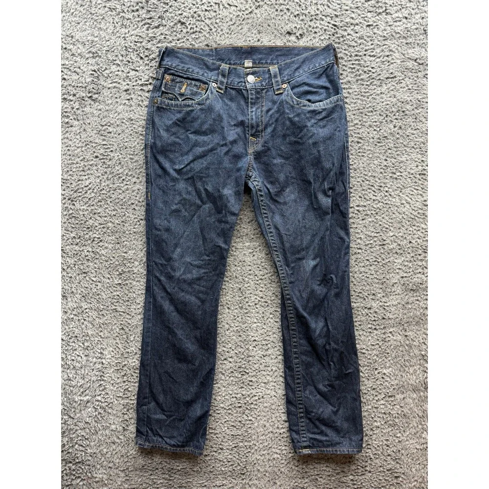 True Religion Low Rise Straight Leg Denim Jeans Dark Wash Indigo Mens Size‎ 32
